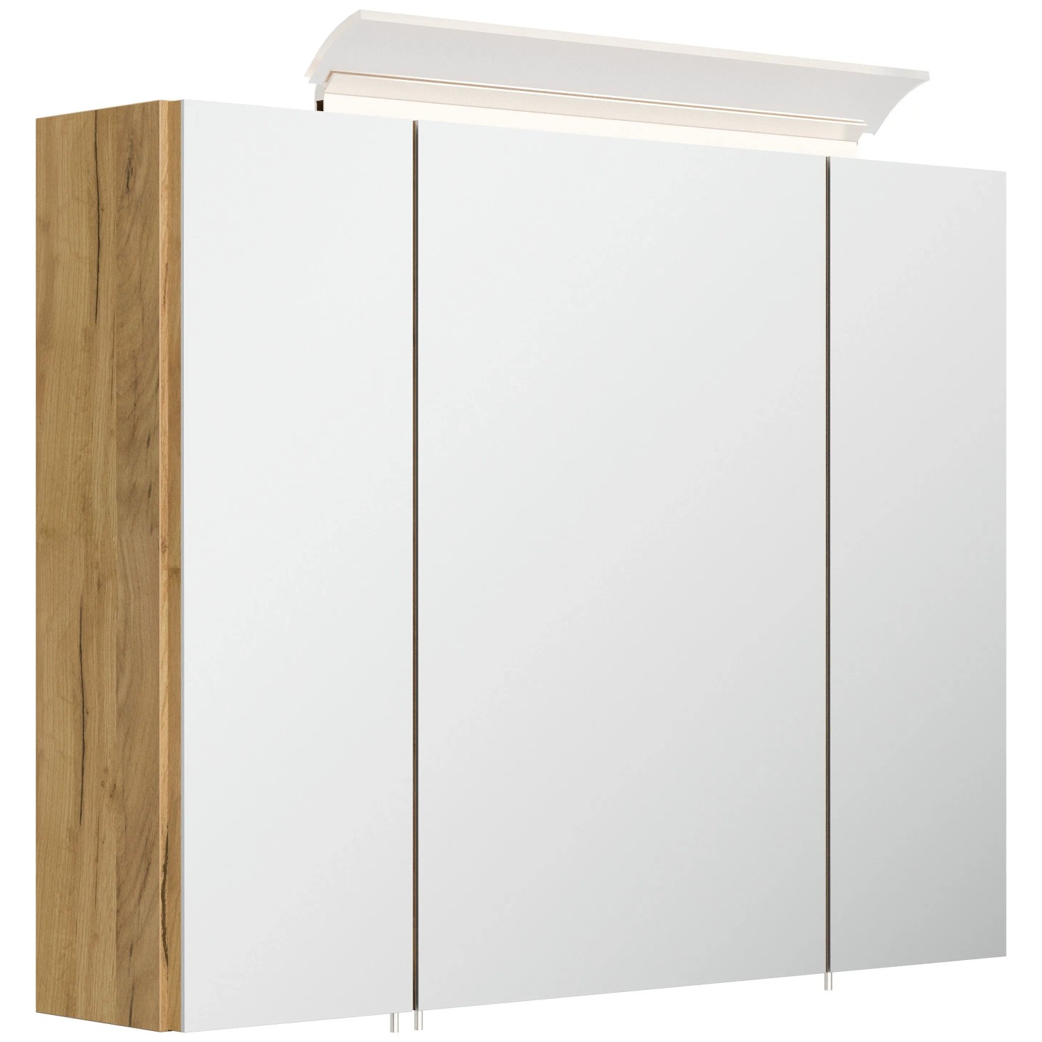 Posseik Spiegelschrank inkl. Design LED-Lampe u. Glasböden 80 cm Eiche Gold