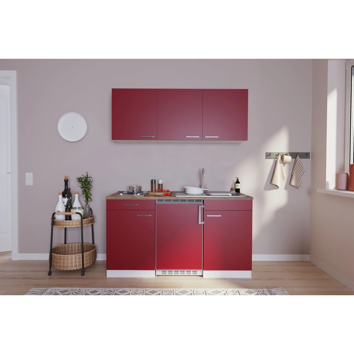 Respekta Küchenzeile KB150WR 150 cm Rot-Weiß