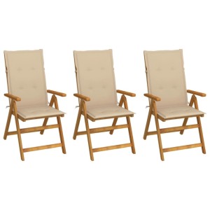 vidaXL Klappbare Gartenstühle 3 Stk mit Auflagen Massivholz Akazie 3064092