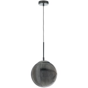 LUCE Design Pendelleuchte Greenwich, rauchgraues Glas mit Sonnenuhrrelief, höhenverstellbar.