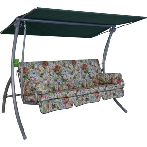 Angerer Hollywoodschaukel Dream Wolfgangsee Creme Blumen mit grünem Sonnendach.