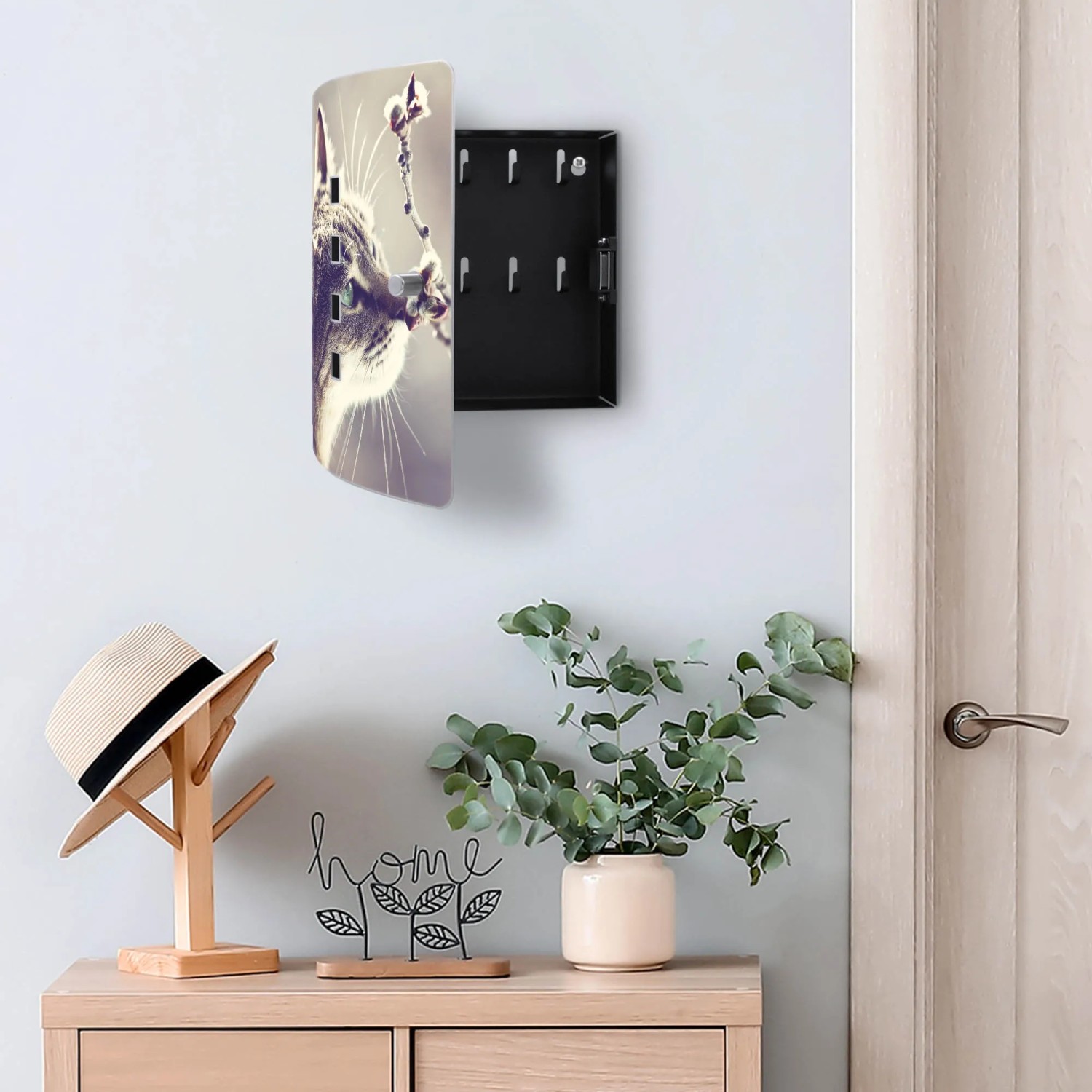 Design Schlüsselkasten Edelstahl mit Weidenkätzchen Motiv für 10 Schlüssel.