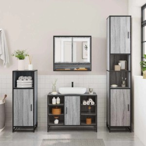 vidaXL 2-Tlg Badmöbel-Set Grau Sonoma Holzwerkstoff 3300943