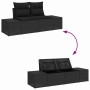 Schwarze 6-tlg. vidaXL Garten-Sofagarnitur aus Poly Rattan mit Kissen und Stauraum.