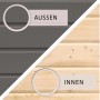 Detailansicht: Karibu Gartenhaus Linköbing, terragrau lackiert, Innen- und Außenansicht der Holzwand.