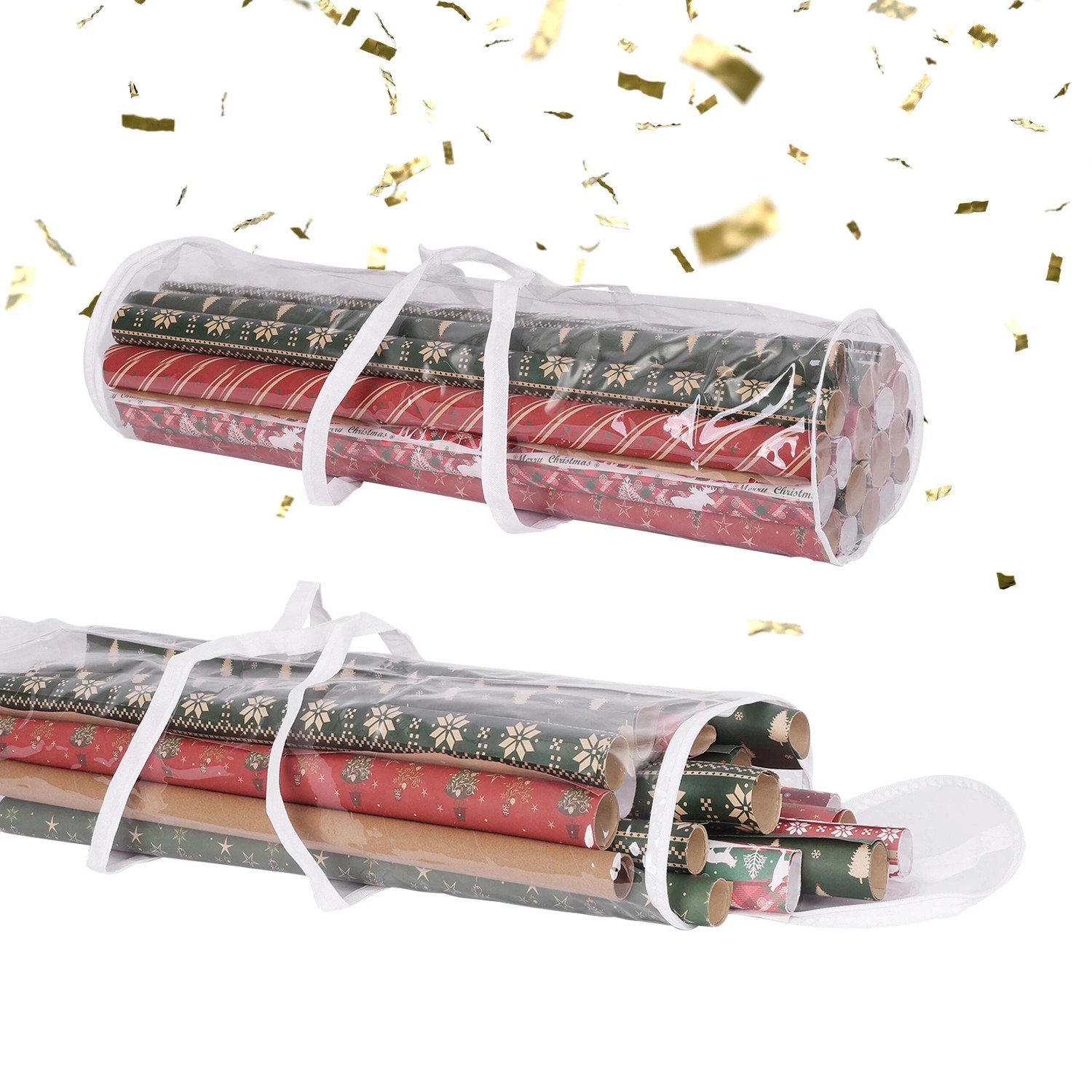 Relaxdays Geschenkpapier Aufbewahrungstasche 2er Set Kunststoff Transparent Mit Reißverschluss 79 cm x 22 cm