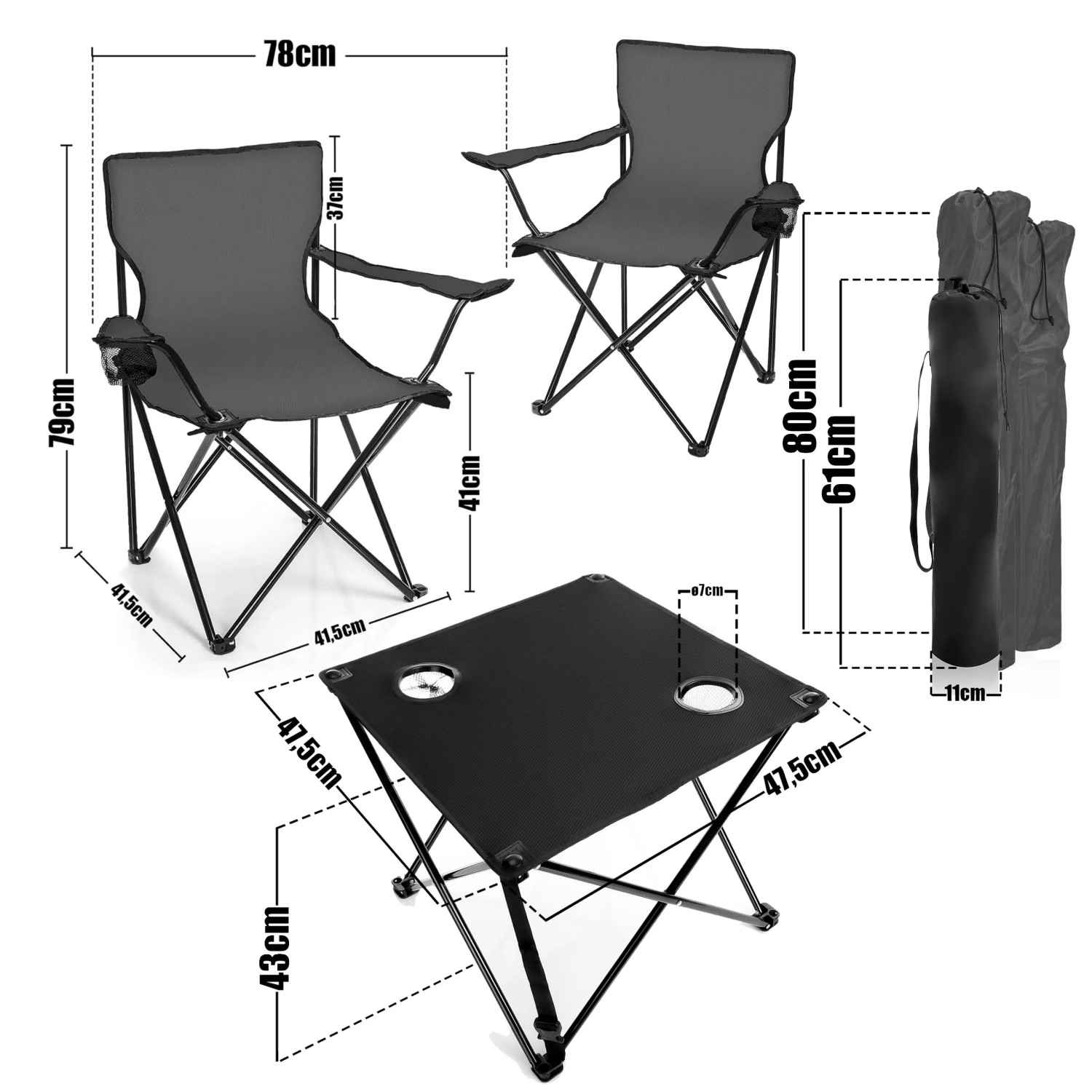 BigDean Campingtisch mit Stühlen Dunkelgrau Camping Tisch Stuhl Set Camping Stühle Campingstühle Campingstühle Faltbar Campingmöbel Set_2