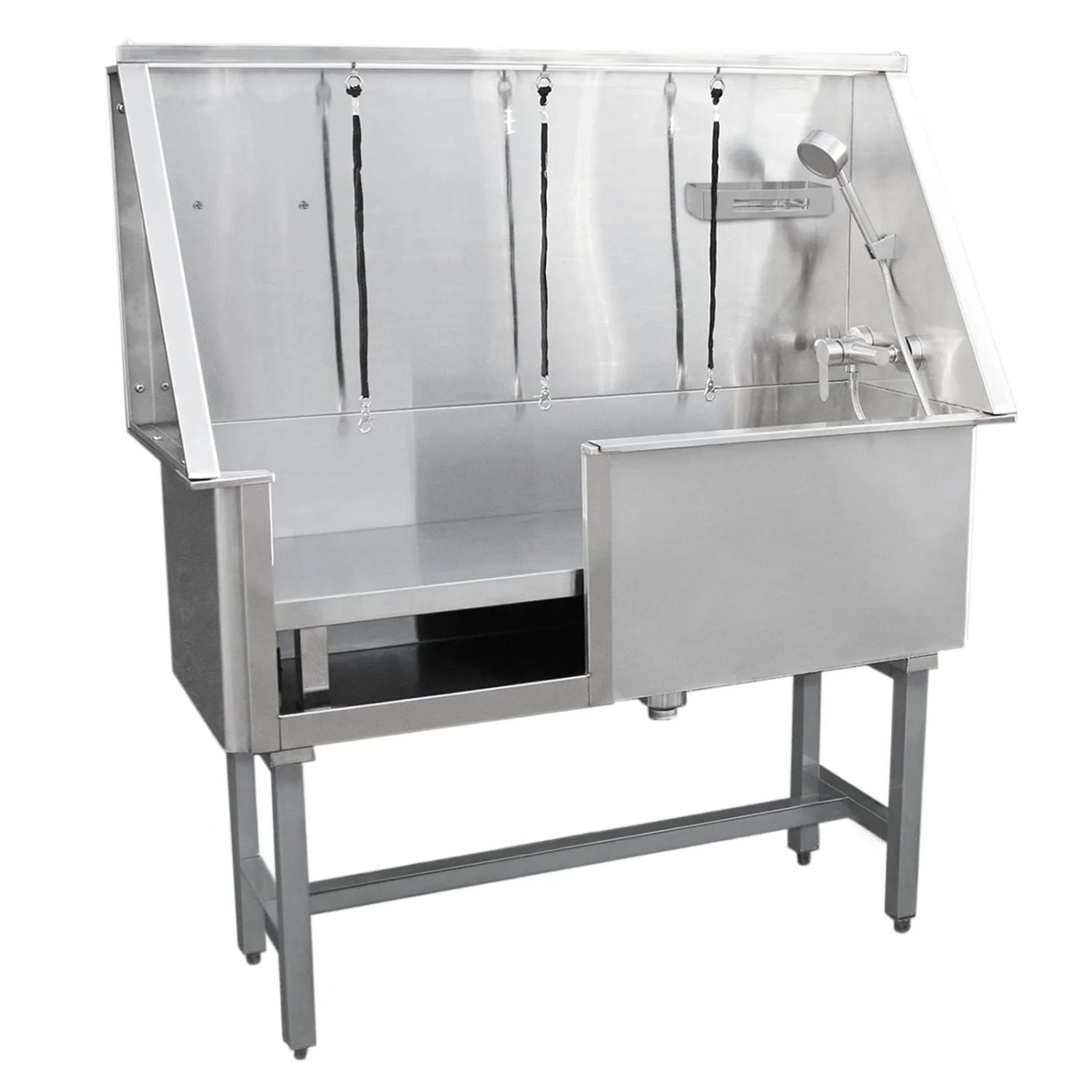 Monstershop Edelstahl Haustier Badewanne, 400mm, mit Brause und Ablage.