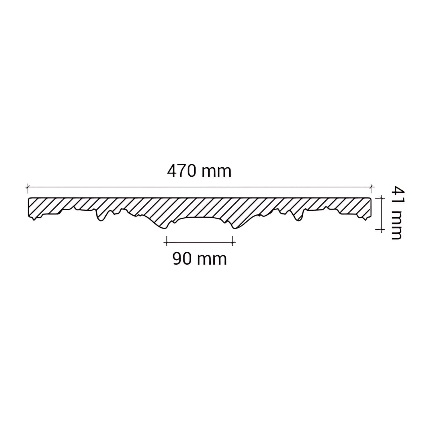 Technische Zeichnung einer weißen PROFHOME Deckenrosette aus Polyurethan, 47x47x4,1cm.