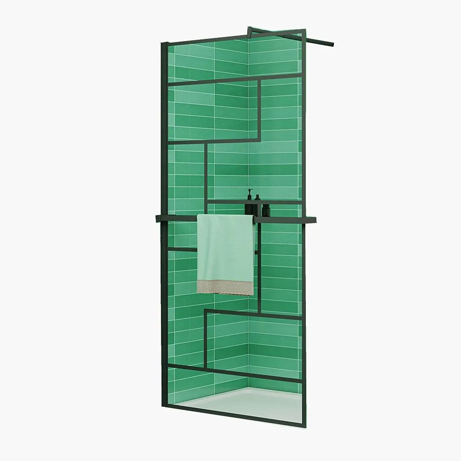 Duschparadies 140 x200cm Walkin Duschwand 8mm NANO Glas Dusche Glasdekor Gitter Duschtrennwand Duschabtrennung Mit Duschregal Mit 120cm Stabilisator
