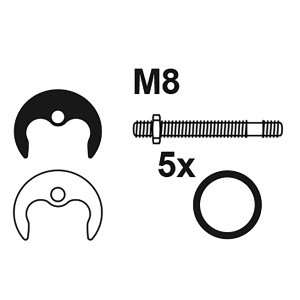 Kirchhoff Befestigungssatz M8 für Armaturen, bestehend aus Schrauben, Muttern und Dichtungen.