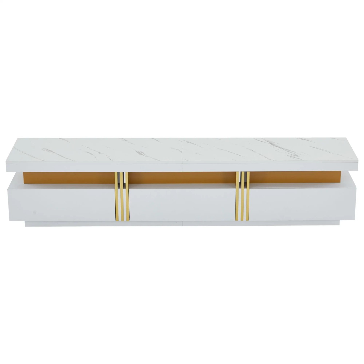 ModernLuxe TV Lowboard mit 3 Schubladen Marmoroptik Spanplatte Weiß