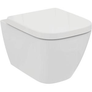 Weißes, spülrandloses Ideal Standard Wand-WC-Set i.life S mit WC-Sitz, Hänge-WC für moderne Bäder.