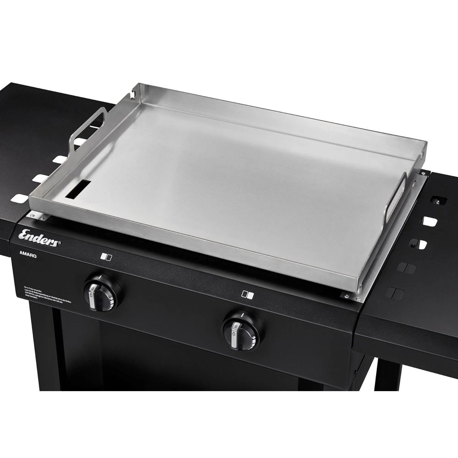 Enders Plancha-Grill Amaro 2 mit Edelstahl-Plancha und zwei abklappbaren Seitenablagen.