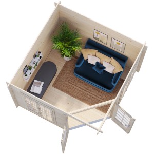 Palmako Holz-Pavillon Melanie, 280x280 cm, Innenansicht mit Möbeln. Gartenlaube aus Fichtenholz.