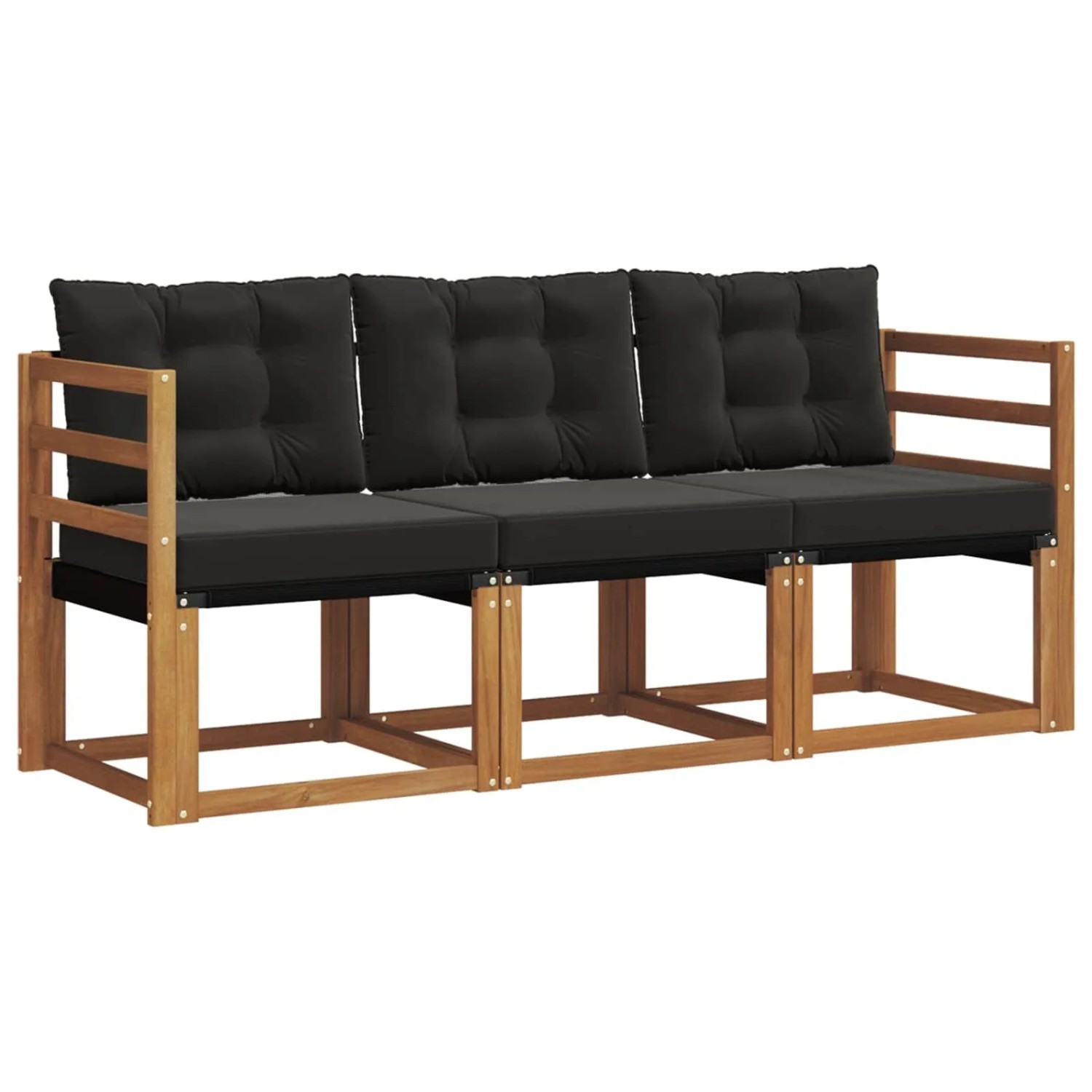 vidaXL Outdoor-Sofagarnitur mit Kissen 3-Tlg Natur und Schwarz 3368343
