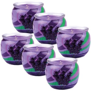 6er Pack HS Candle Duftkerzen Lavendel im Glas mit Lavendelmotiv.