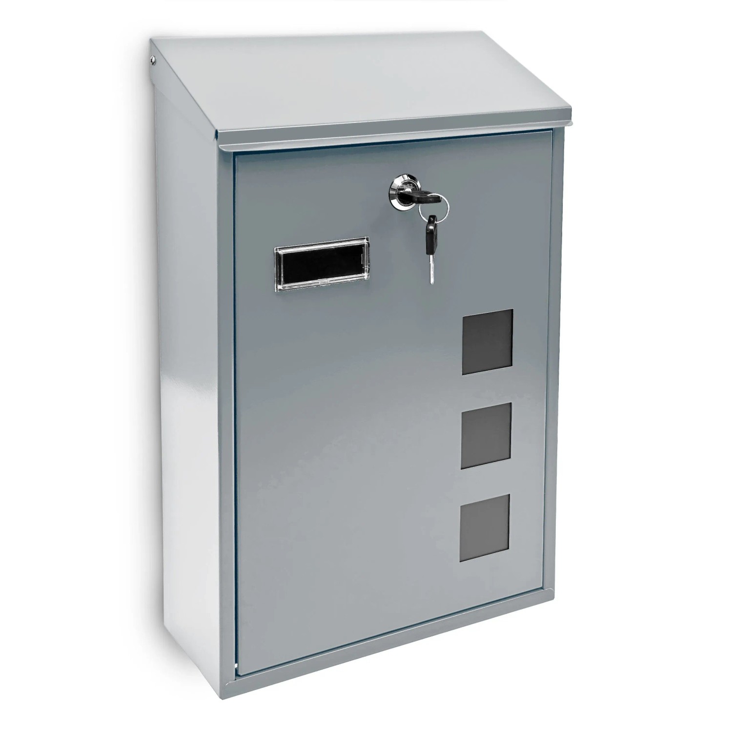 Relaxdays Briefkasten Metall Silber Abschließbar Mit 3 Fenstern 25 cm x 40 cm x 10 cm 2,1 kg