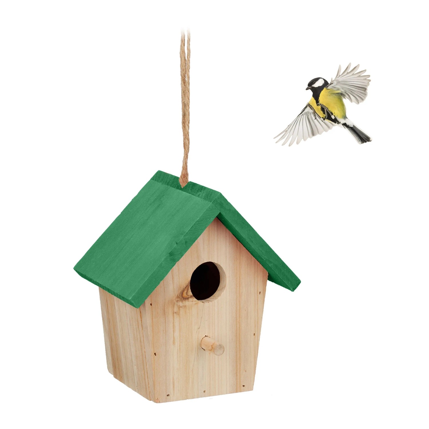 Relaxdays Deko Vogelhaus Fichtenholz Natur Grün Hängend Stehend 16 cm x 15 cm x 11 cm 250 g