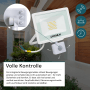 Weißer LUXULA LED Strahler 30W mit Bewegungsmelder für Außen, warmweißes Licht.