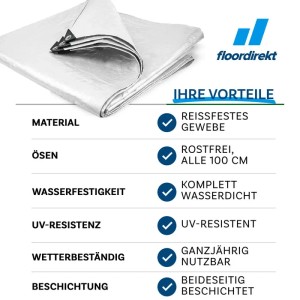 Weiße Karat Abdeckplane 1,5x6m, wasserdicht & reißfest mit Ösen. Schutzplane für Garten, Camping & mehr.