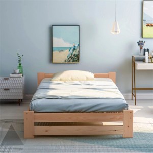 KOMHTOM Massivholzbett 90x200Cm  Futonbett Mit Kopfteil Und Lattenrost  Kiefernholz  Naturbelassen  Matratze Nicht Im Lieferumfang Enthalten
