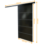 Schwarze Glasschiebetür mit Blockstreifen, Komplettset mit Softclose und Griff, 900x2035 mm.