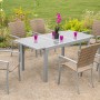 7-teiliges Gartenmöbel-Set Savona in Naturgrau mit Ausziehtisch (140/200x90 cm).