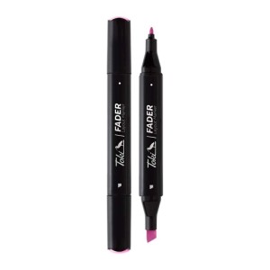 Zwei Toki Fader Marker, schwarz, mit Cerise-Spitzen. Einer offen zeigt Rund- und Keilspitze für Künstlerfarben.