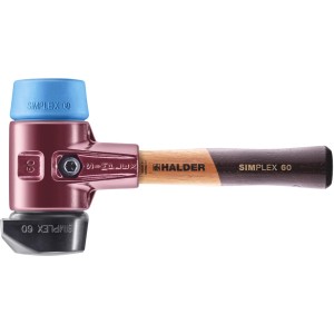Halder Simplex Schonhammer Ø 60 mm Gummi Schwarz   TPE-soft Blau mit Standfuß Kurzer Stiel mit Tempergussgehäuse