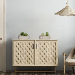 2er Set Relaxdays Blumentöpfe aus Rattan, weiß, 10x25x15cm, direkt bepflanzbar, auf Kommode.