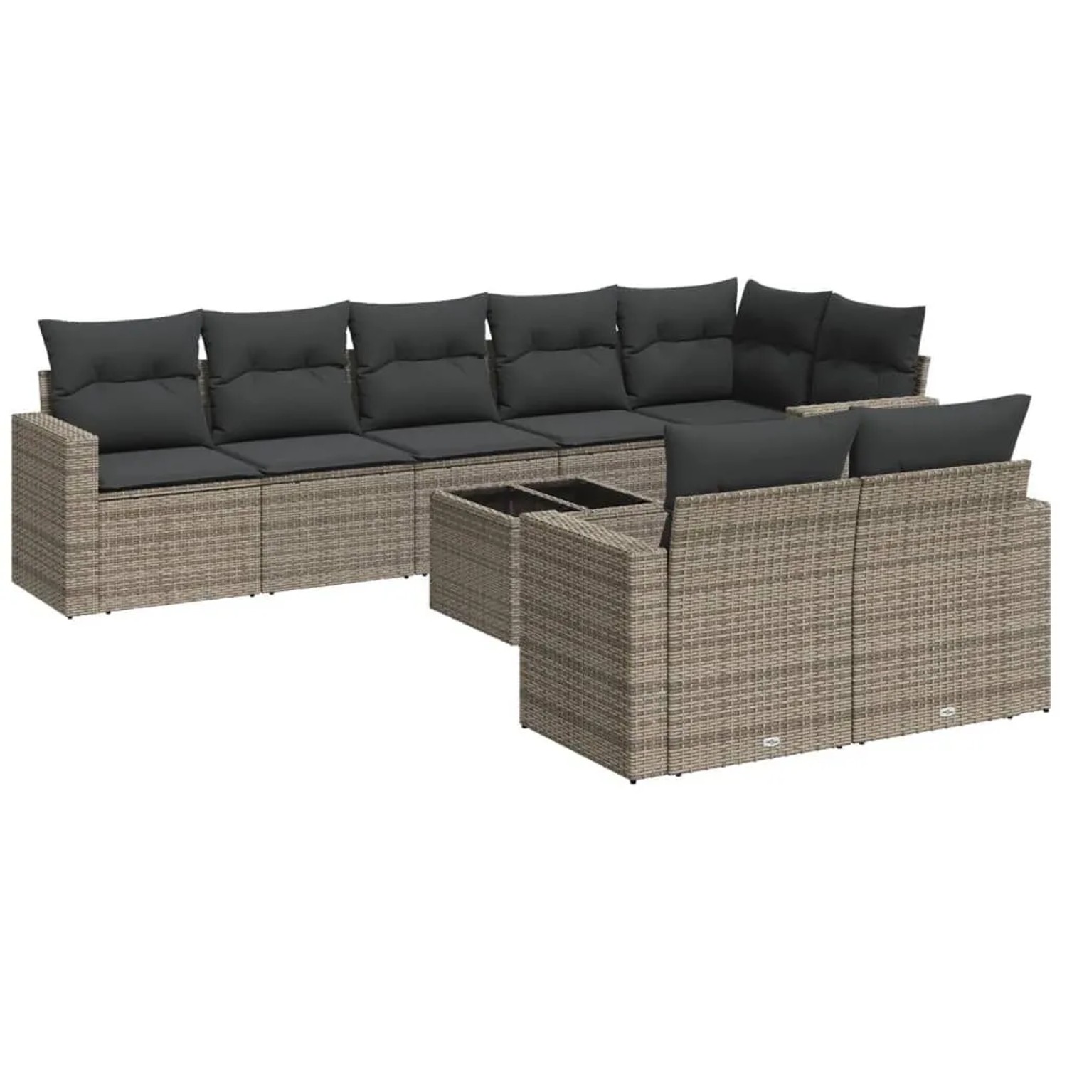 vidaXL 9-Tlg Garten-Sofagarnitur mit Kissen Grau Poly Rattan 3251567