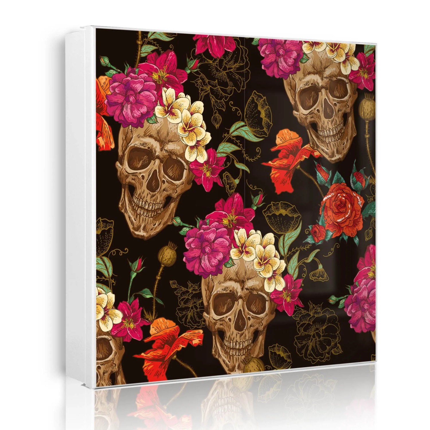 Banjado Großer Schlüsselkasten Metall 30x30cm Weiß Scharnier Rechts 50 Haken Beschreibbar Magnetisch Motiv Los Dias De Muertos