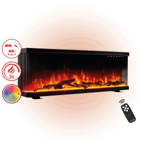 Kaminio Elektrokamin LEA 3in1 mit 3D-Flammen und Heizung, inklusive Fernbedienung.
