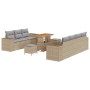 Beiges 10-teiliges vidaXL Garten-Sofa-Set aus Poly Rattan mit Tisch und Hockern.