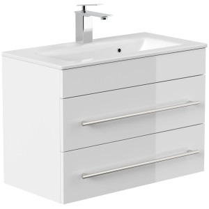 Posseik Badmöbel Portus 700 SlimLine, weiß hochglanz, mit Waschbecken und zwei Schubladen.