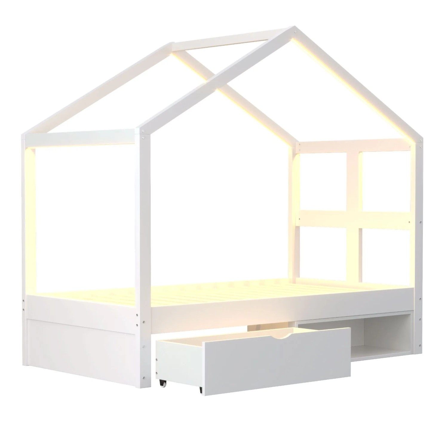 Merax Holzbett 90x190cm LED Schubladen Jugendbett Weiß