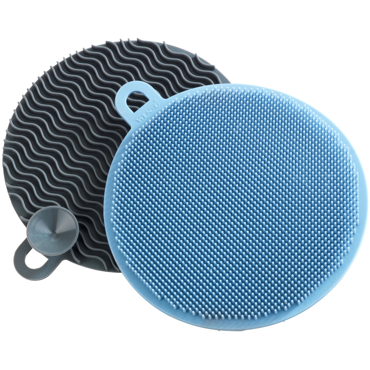 Wenko Silikon Spülschwamm Soft 2er-Set, blau und grau. Küchenhelfer für die Reinigung von Geschirr.