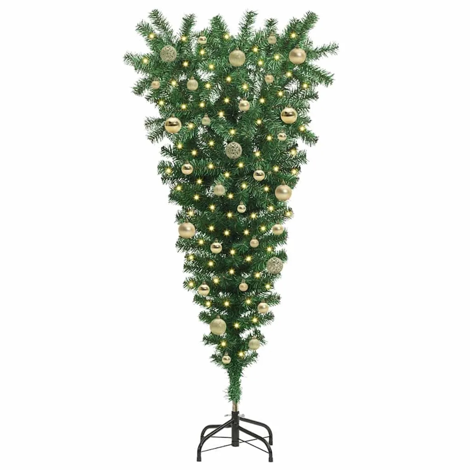 vidaXL Umgedrehter Kunst Weihnachtsbaum mit Kugelset Grün 150 cm PVC 3396855