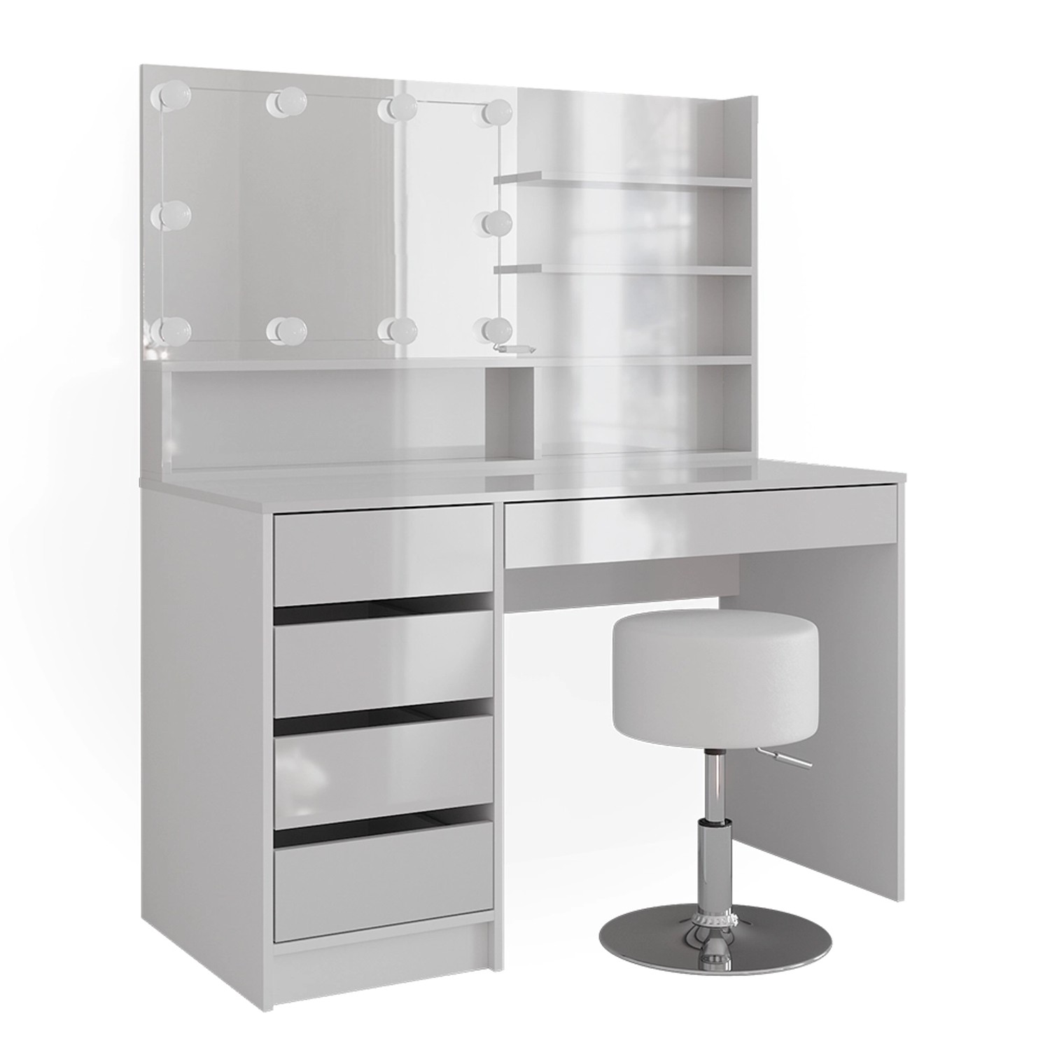 Vicco Schminktisch Sherry Weiß 55 cm mit LED Beleuchtung Hocker und Spiegel günstig online kaufen