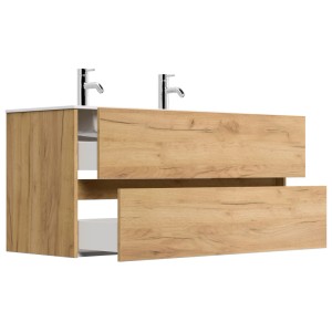 Posseik Badmöbel Limes, Doppel-Waschtisch 120 cm Eiche Gold. Wandhängender Unterschrank mit 2 offenen Schubladen.