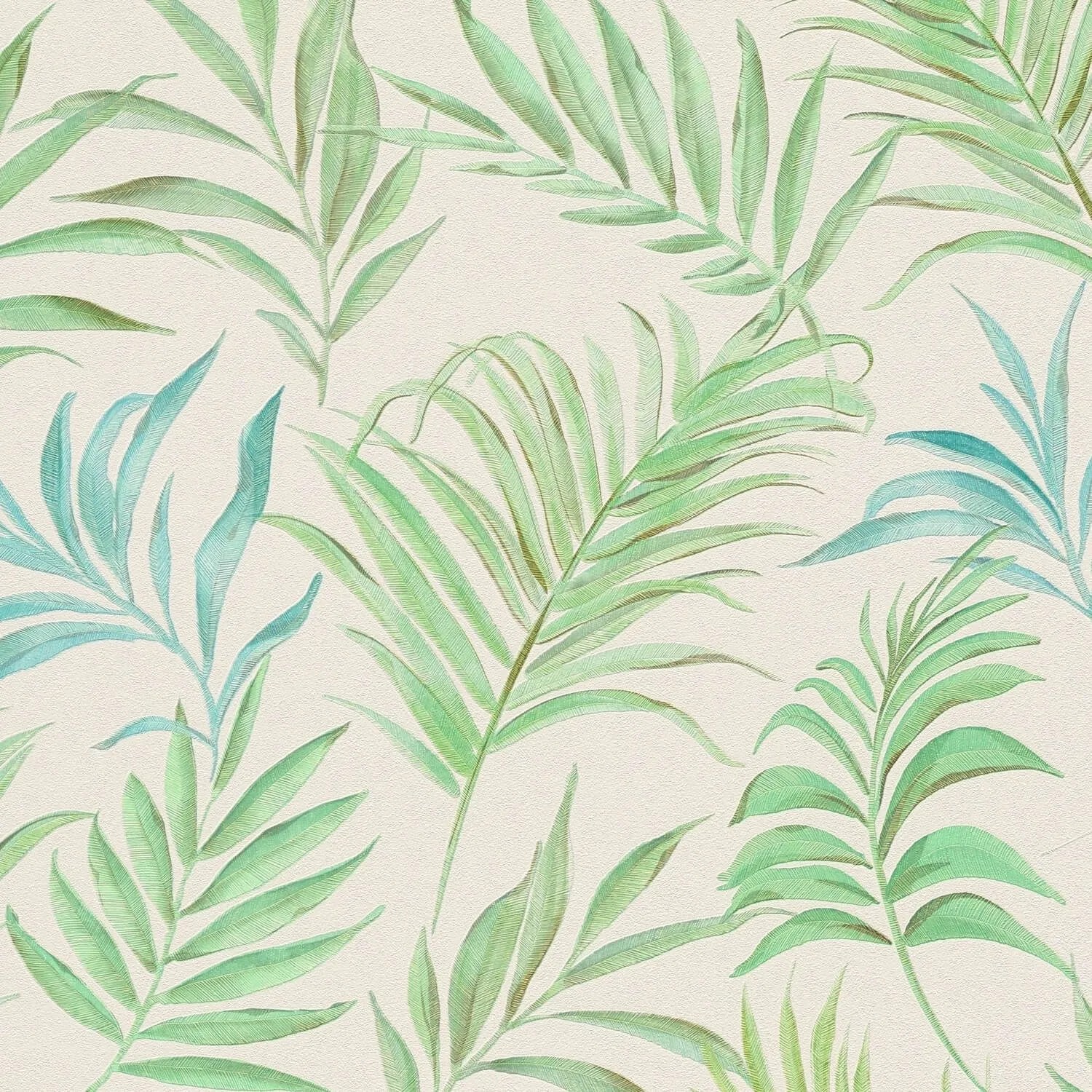 PROFHOME 791084-GU Natur Tapete Floral Schimmernd Creme Grün Türkis-Blau 0,53 m x 10,05 m 5,33 m2