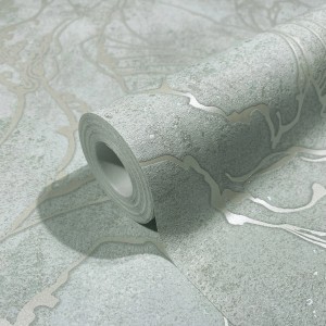 Rolle Vliestapete grau-beige mit geschwungenen, glänzenden Linien. Dekorative Tapete für Wohnräume.