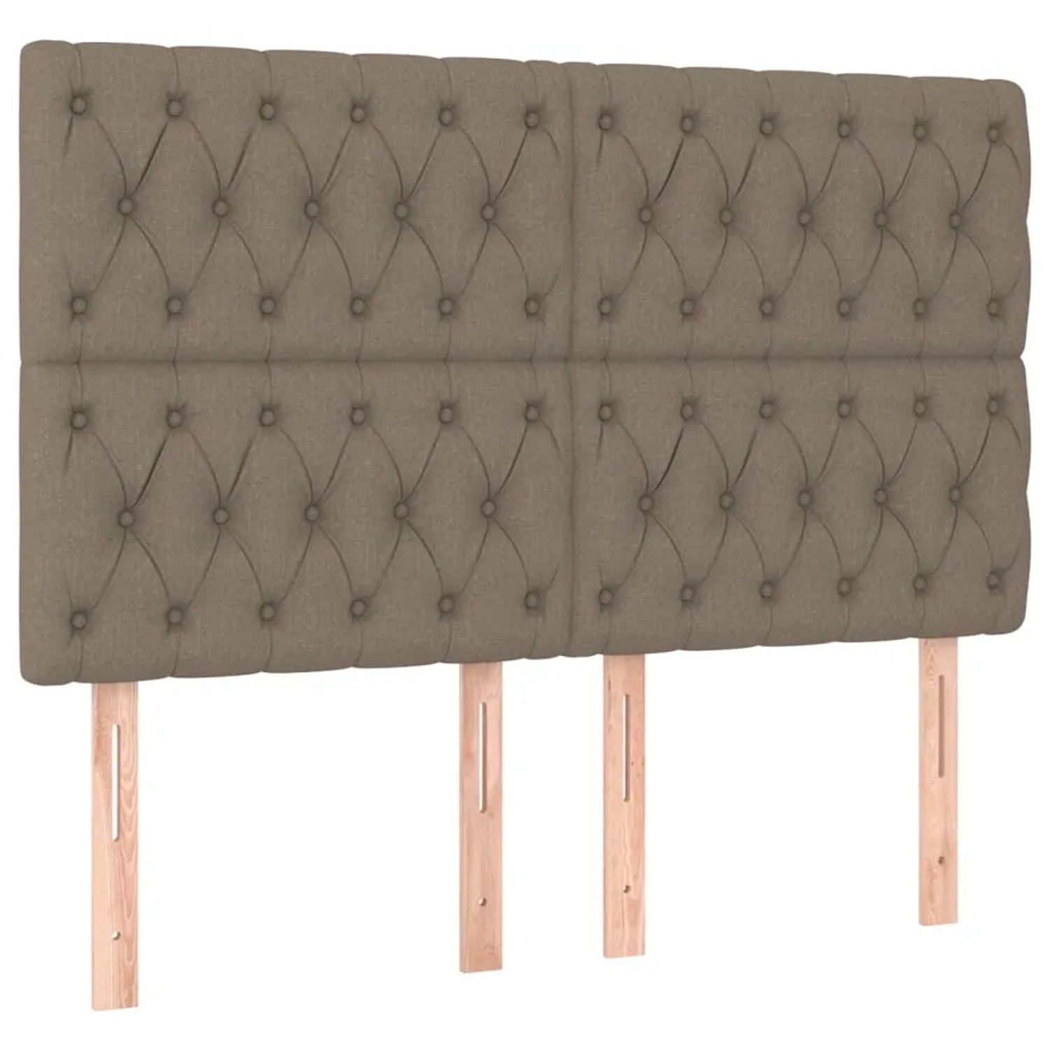 Bettgestell mit Kopfteil in Taupe, Stoffbezug mit Knopfheftung, für Betten 140x190 cm.