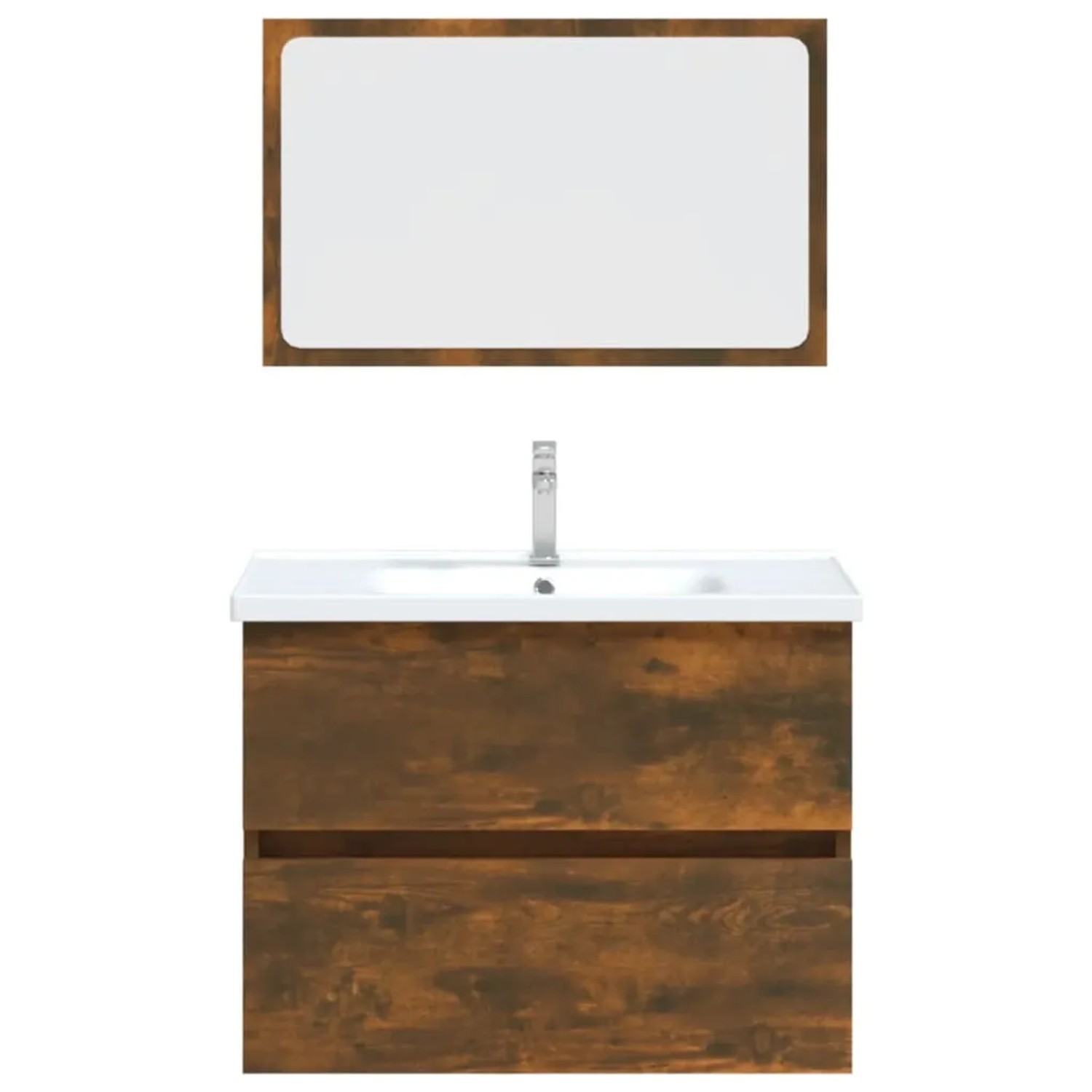 vidaXL Badmöbel-Set, 2-teilig, Räuchereiche mit Waschbeckenunterschrank und Spiegel.