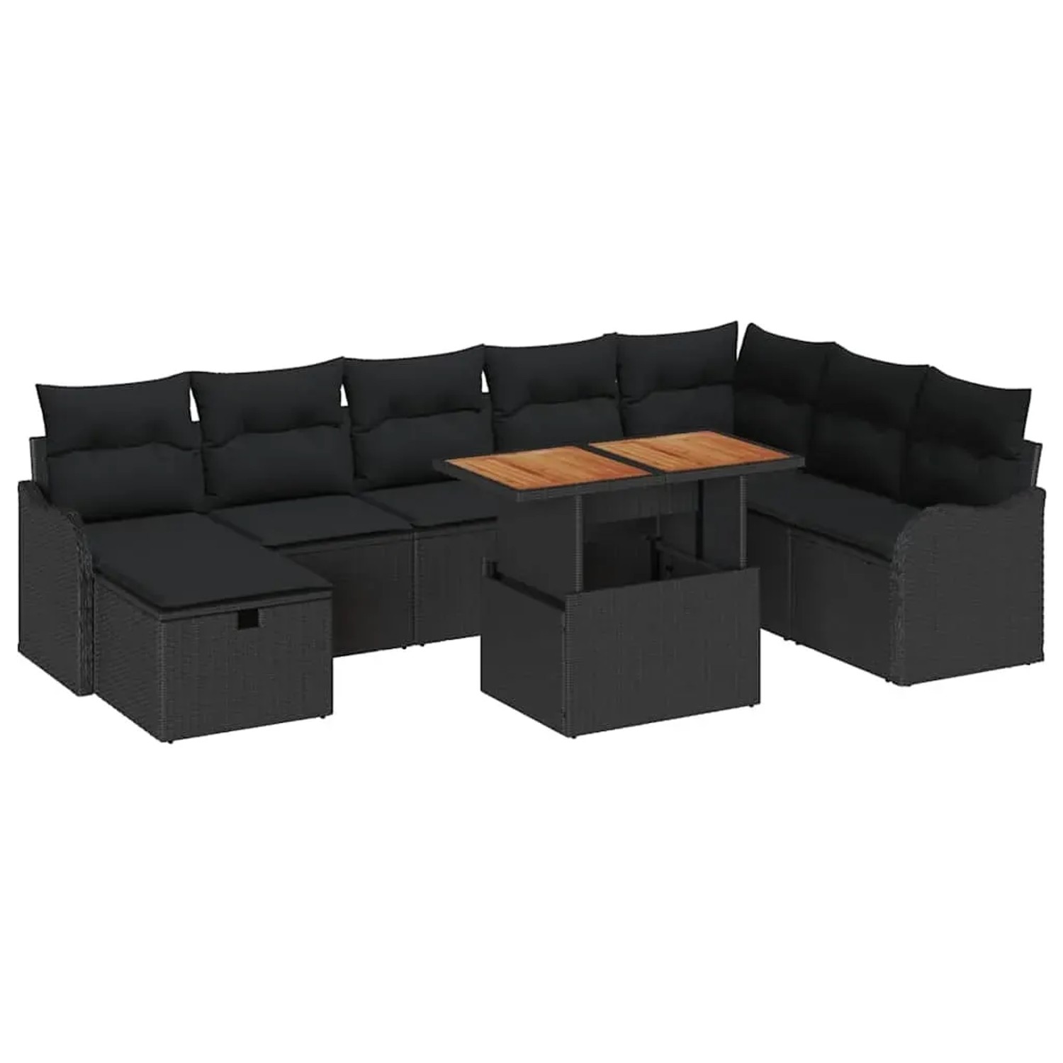 vidaXL Garten-Sofa-Set mit Kissen 9-Tlg Schwarz Poly Rattan 3359957