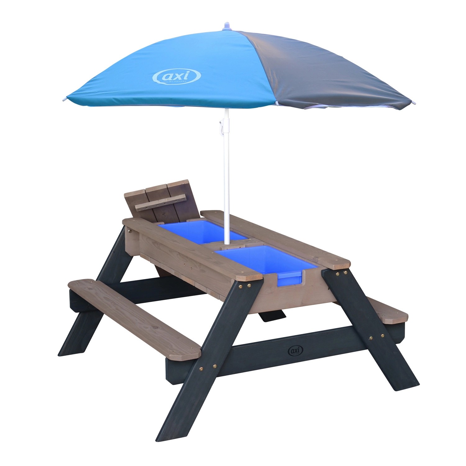 Axi Sand und Wasser Picknicktisch Nick Grau mit Sonnenschirm Blau Grau