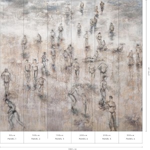 Erismann Fototapete Guido Maria Kretschmer Tag am Meer Beige, zeigt Menschen am Strand in sanften Farben.