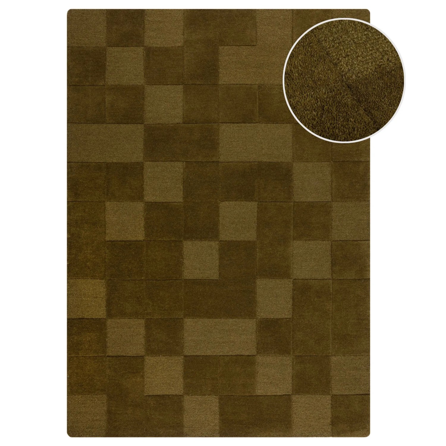 Flair Rugs Wollteppich Checkerboard 120 cm x 170 cm Grün