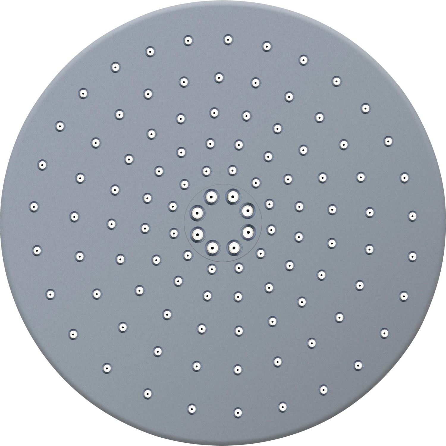 Detailaufnahme der runden, grauen baliv Überkopfbrause KBS-23.90 mit Antikalk-Noppen.